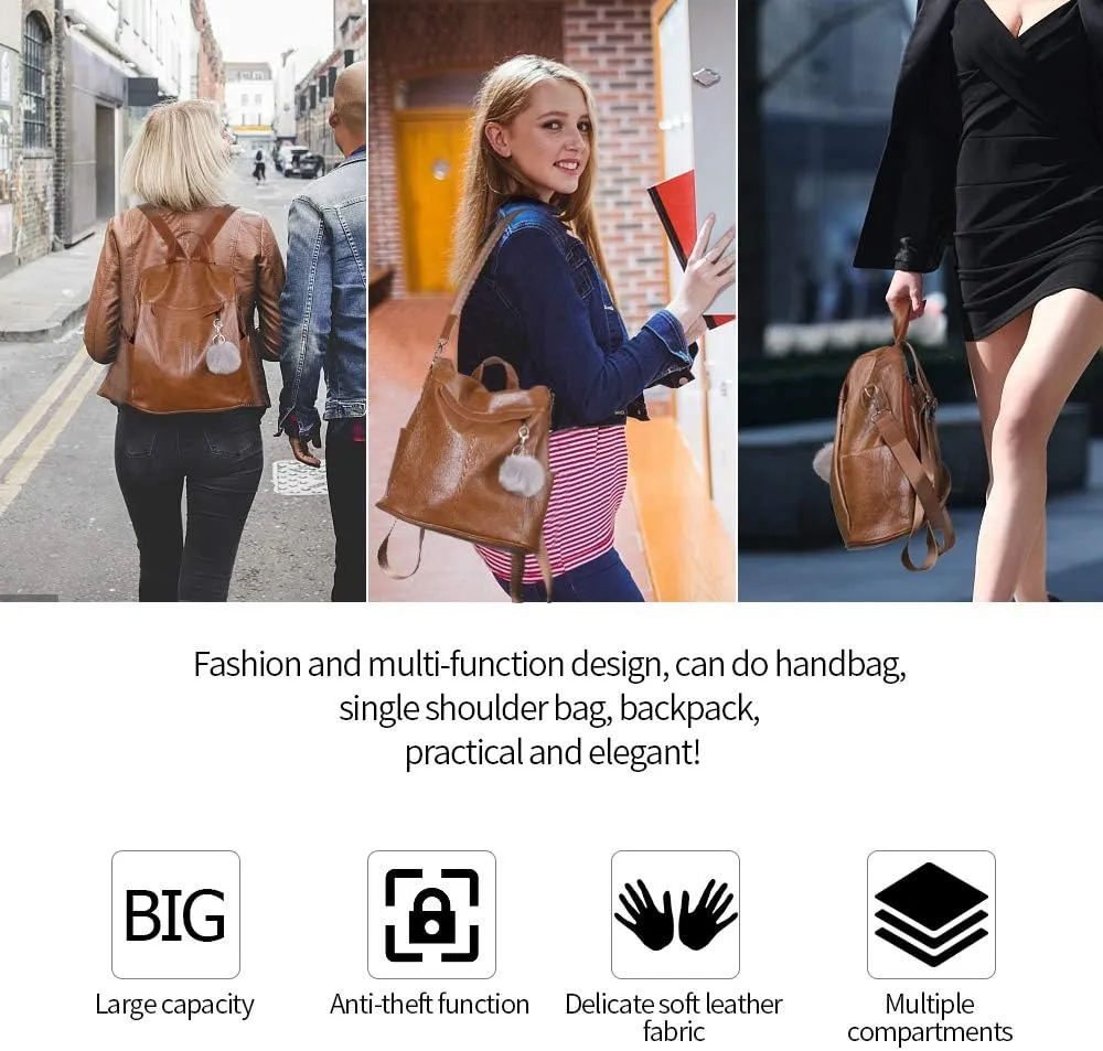 Women Backpack Purse Fashion Waterproof Anti-theft PU Leather Nylon Shoulder Bag Travel Backpack Ladies