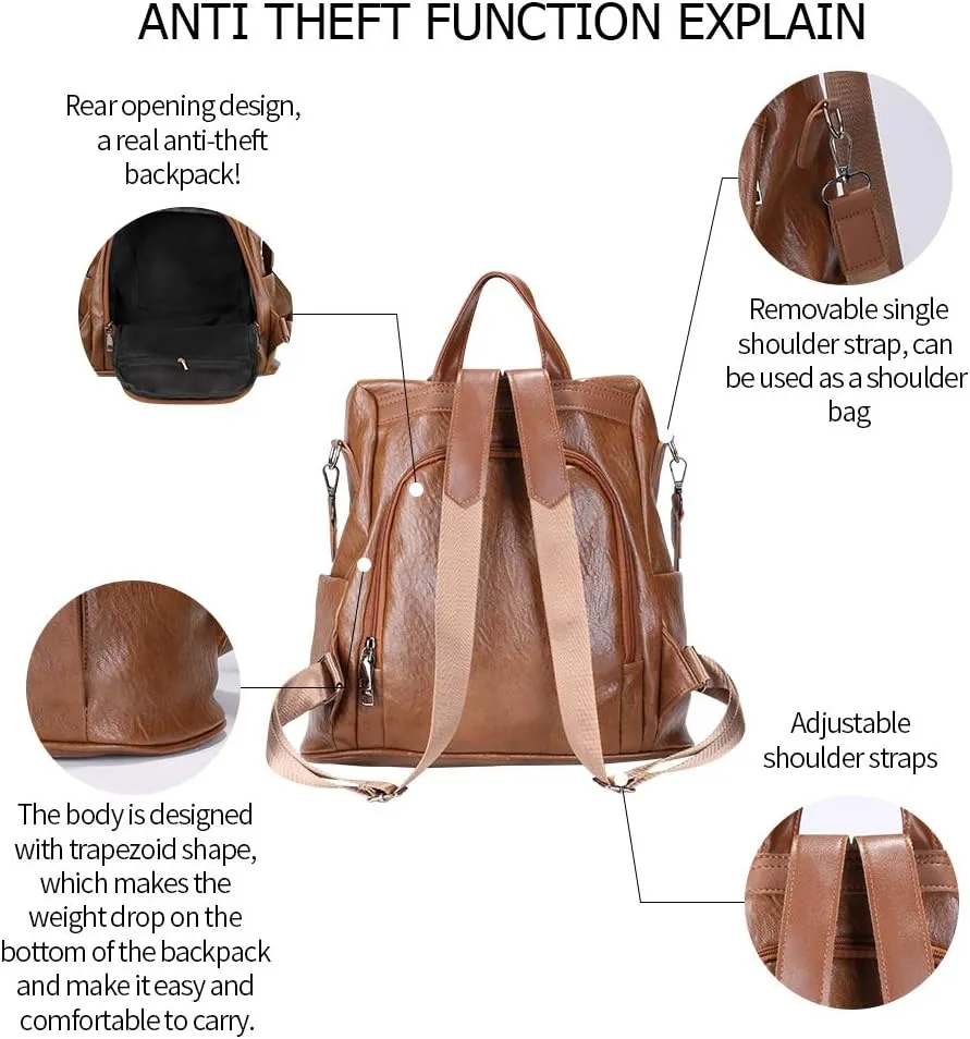Women Backpack Purse Fashion Waterproof Anti-theft PU Leather Nylon Shoulder Bag Travel Backpack Ladies