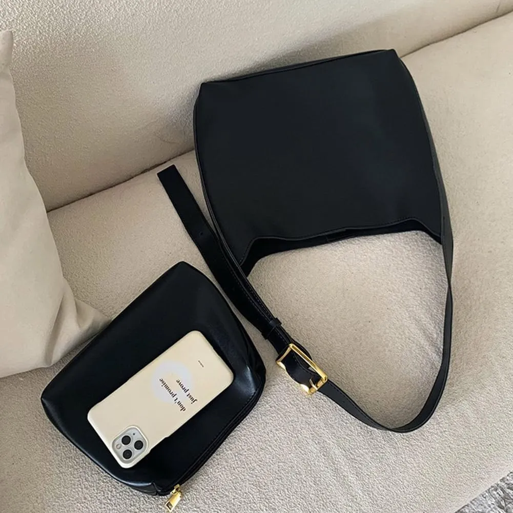 Women Bucket Bag with Purse Set Versatile Shoulder Bag Clutch Large Capacity Leather Shoulder Bag Hobo Bag with Inner