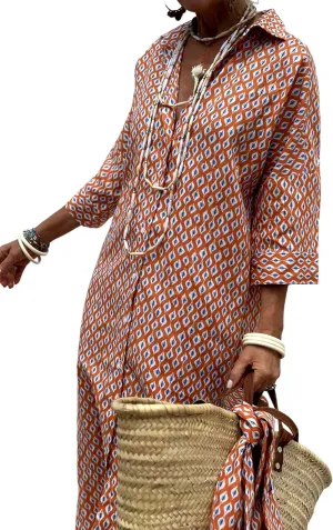 Women Button Down Striped Shirt Maxi Dress Casual Lapel 3/4 Sleeve Belted Loose Cotton Vacation Long Dresses