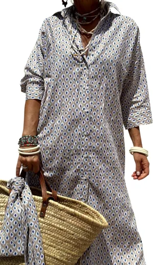 Women Button Down Striped Shirt Maxi Dress Casual Lapel 3/4 Sleeve Belted Loose Cotton Vacation Long Dresses