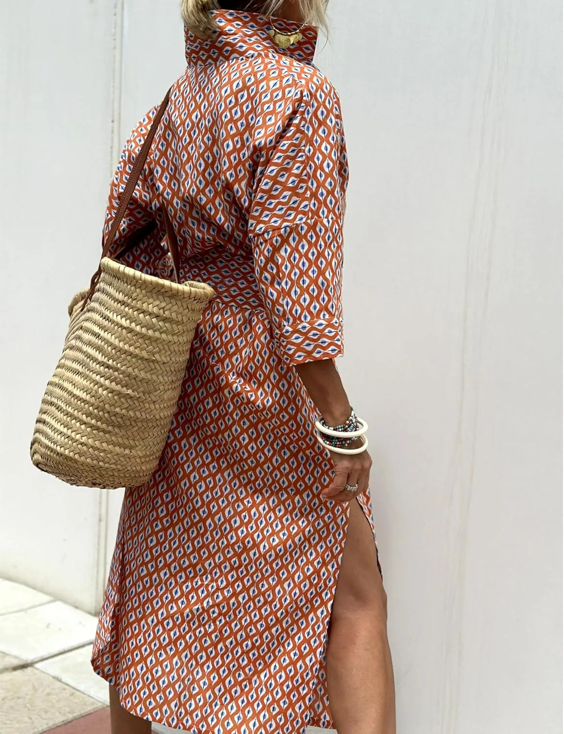 Women Button Down Striped Shirt Maxi Dress Casual Lapel 3/4 Sleeve Belted Loose Cotton Vacation Long Dresses