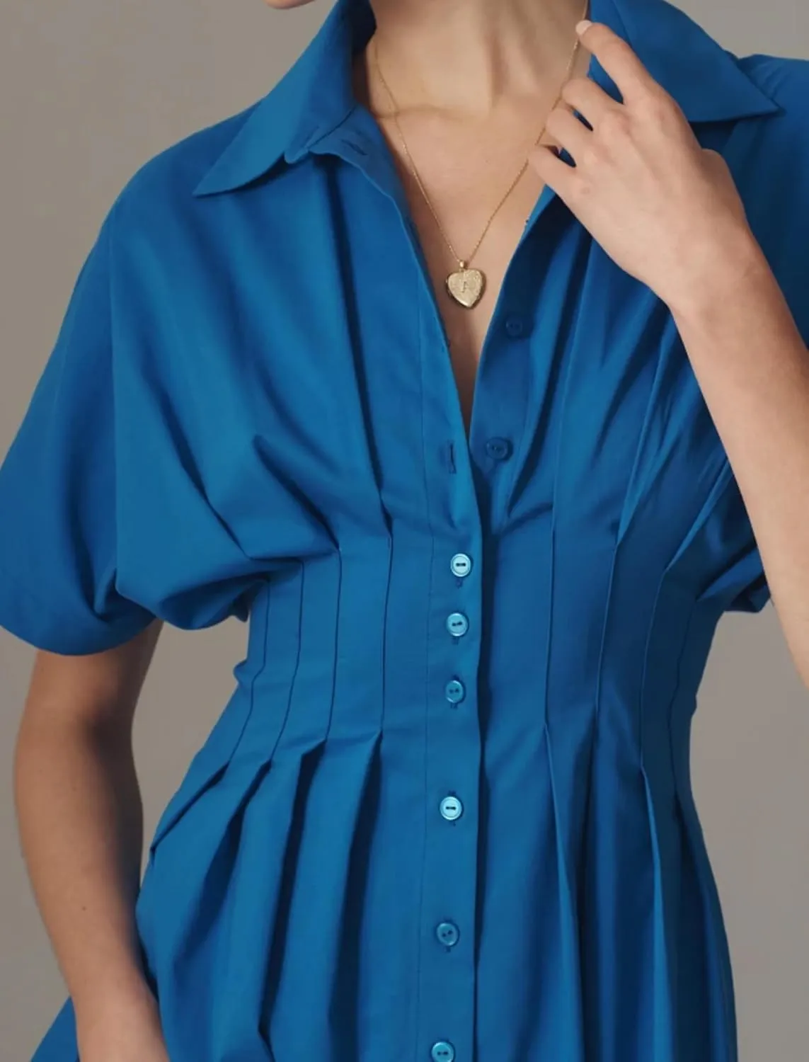 Women Button Front Pleated Shirt Maxi Dress Summer Striped Prints Short Sleeve Collar Casual Long Dresses