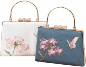 Women Crossbody Bag Vintage Elegant Ladies Handbags Embroidery Design Shoulder Bags for Wedding Party Sling Bags Ideal Gift (Blue)