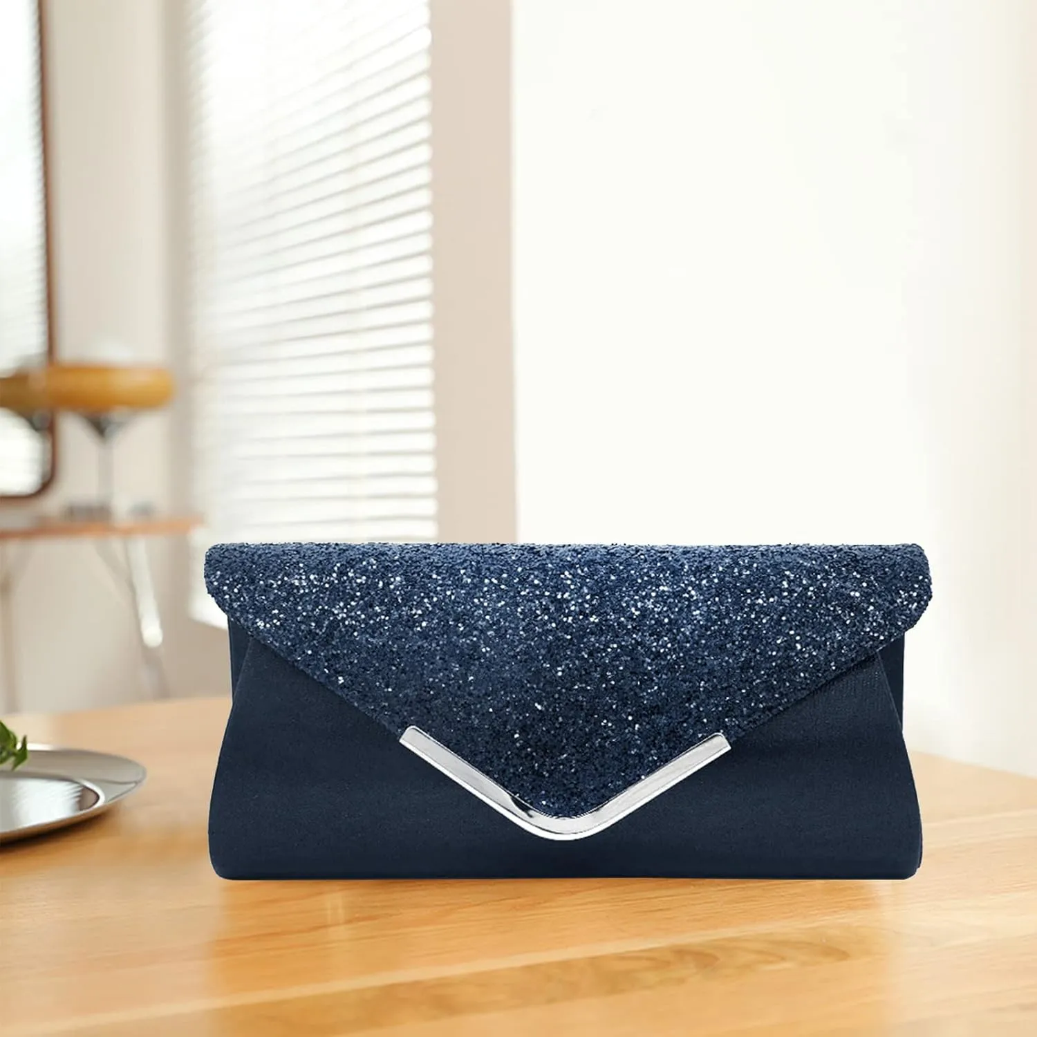 Women Envelope Clutch Bag Sequins Evening Bag Shiny Handbag with Detachable Chain Bridal Wedding Purse