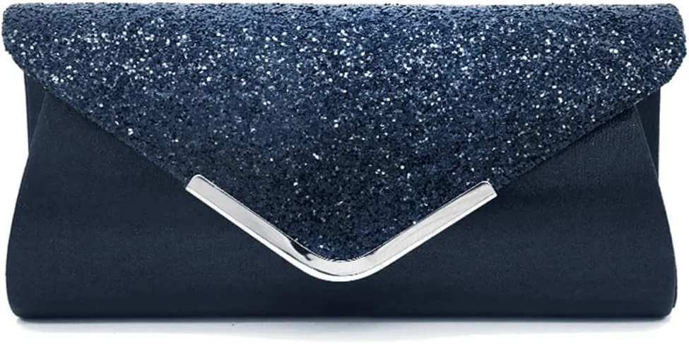 Women Envelope Clutch Bag Sequins Evening Bag Shiny Handbag with Detachable Chain Bridal Wedding Purse