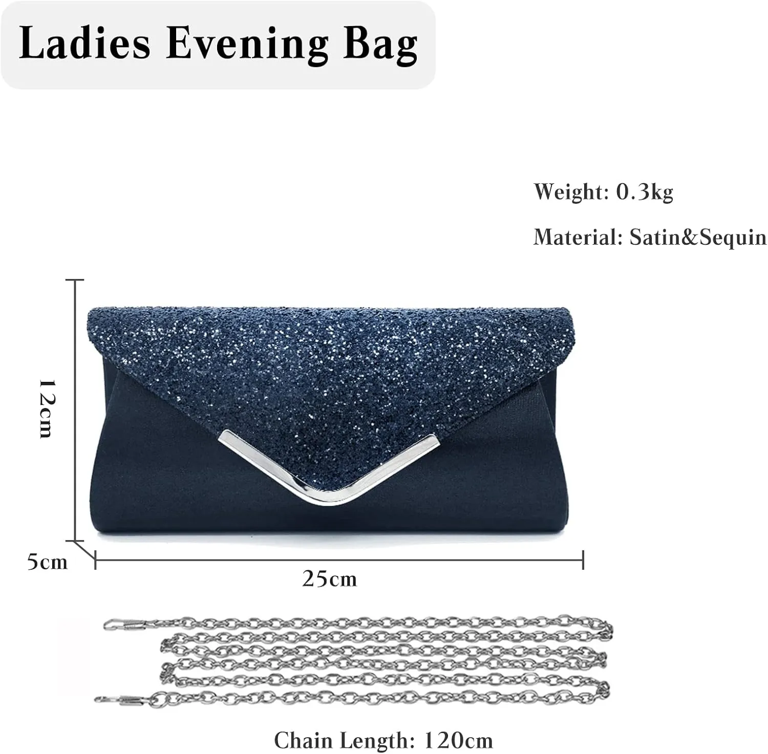 Women Envelope Clutch Bag Sequins Evening Bag Shiny Handbag with Detachable Chain Bridal Wedding Purse