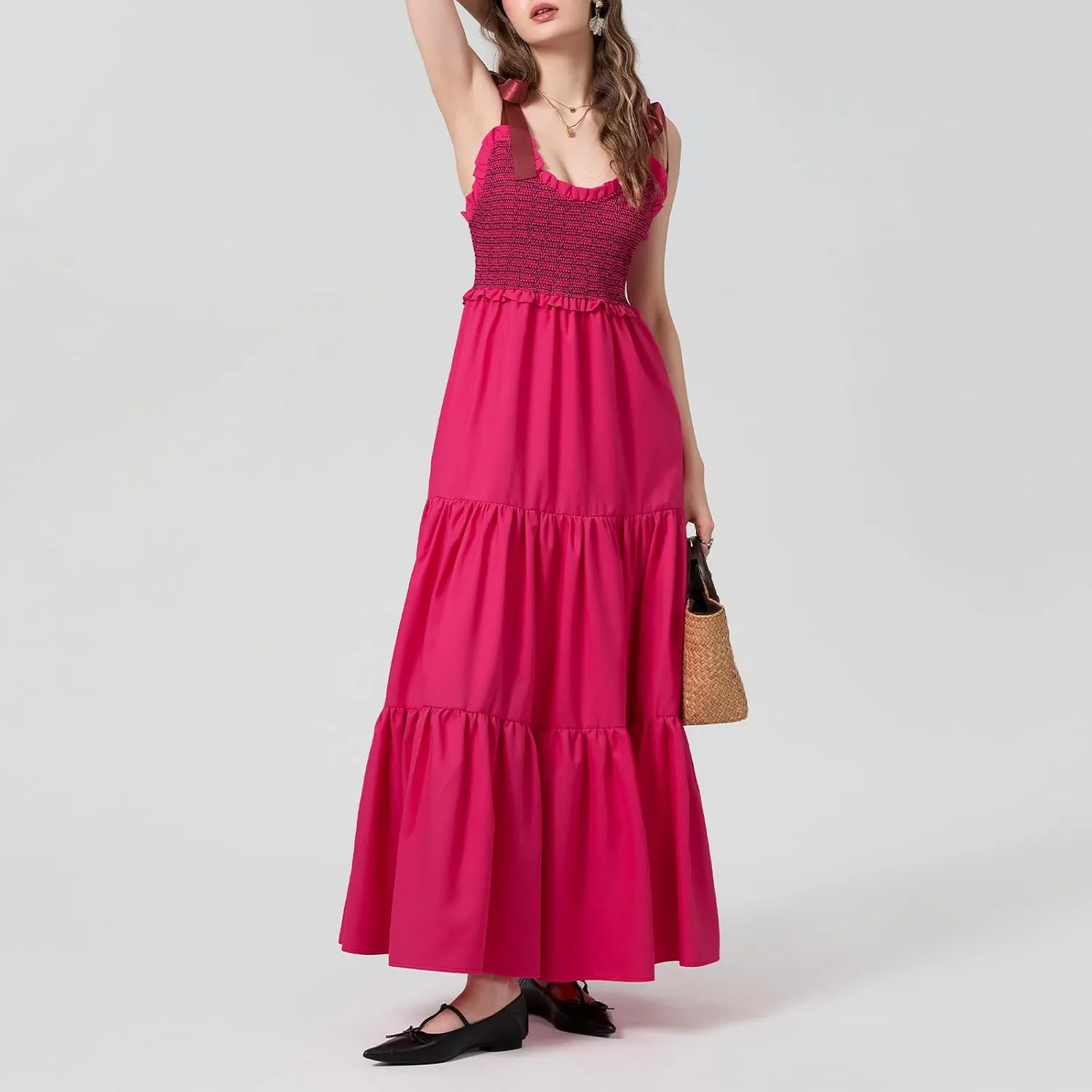 Women Floral Maxi Dress Boho Tie Shoulder Flowy Sundress Sleeveless Backless Long Dress Summer Holiday Beachwear