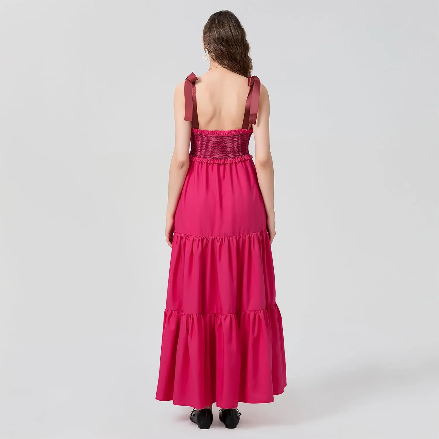 Women Floral Maxi Dress Boho Tie Shoulder Flowy Sundress Sleeveless Backless Long Dress Summer Holiday Beachwear