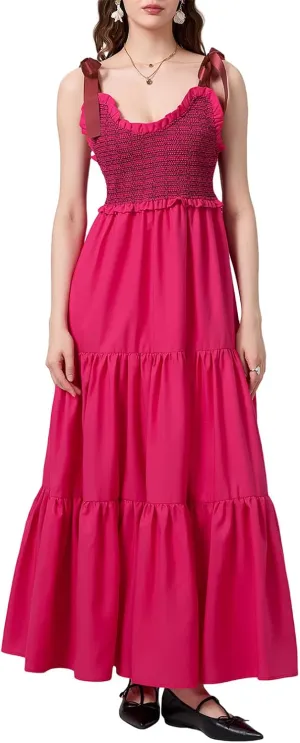 Women Floral Maxi Dress Boho Tie Shoulder Flowy Sundress Sleeveless Backless Long Dress Summer Holiday Beachwear