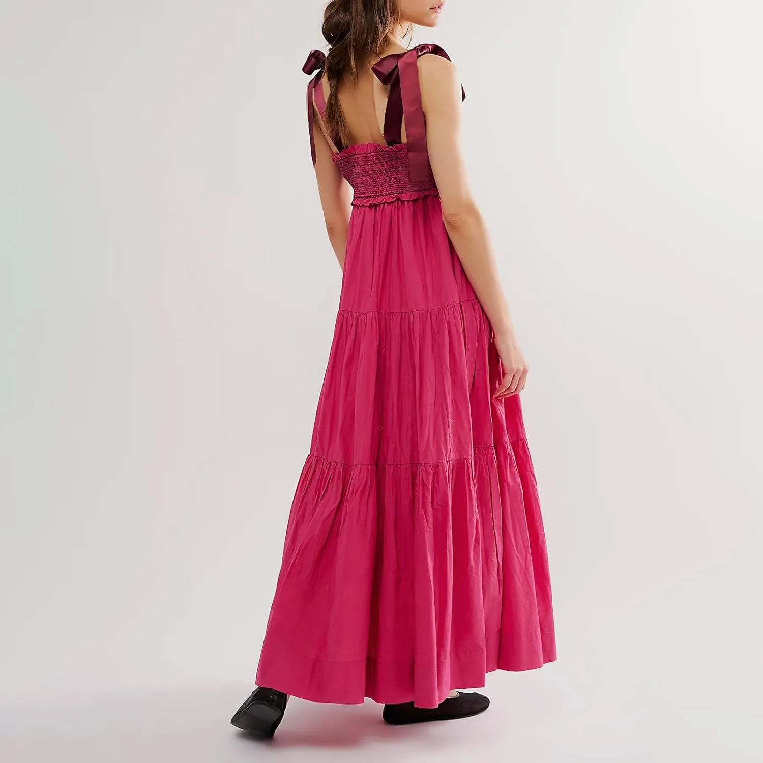 Women Floral Maxi Dress Boho Tie Shoulder Flowy Sundress Sleeveless Backless Long Dress Summer Holiday Beachwear
