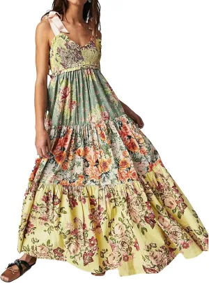 Women Floral Maxi Dress Sleeveless Tie Shoulder Bohemian Flowy Smocked Dresses Casual Summer Sundress with Pockets