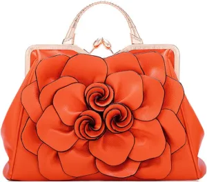 Women Flower Top Handle Handbags Purses Faux Leather Floral Evening Shoulder Bags Satchel