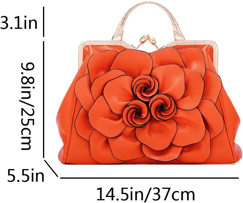 Women Flower Top Handle Handbags Purses Faux Leather Floral Evening Shoulder Bags Satchel