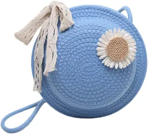 Women Hand-woven Straw Crossbody Bag, Summer Beach Sunflower Grass Braided Shoulder Bag With Bow, Boho Soft Handbag Purse