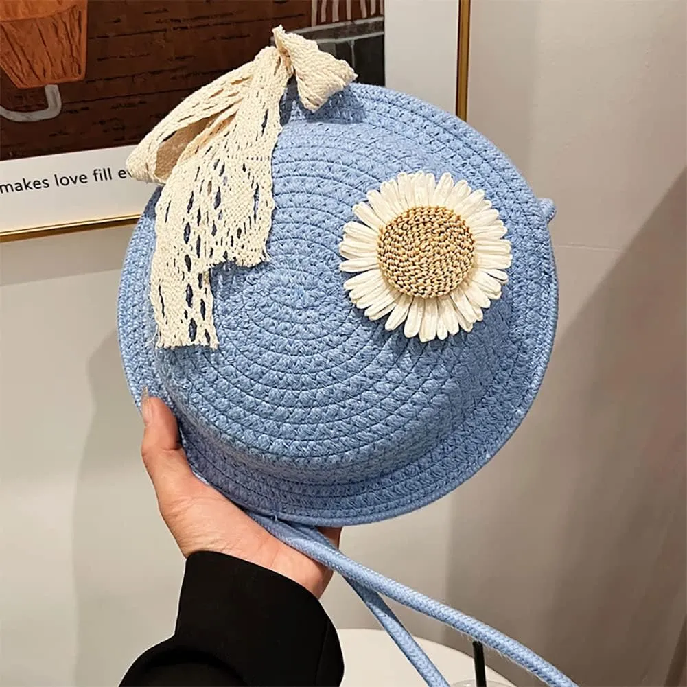 Women Hand-woven Straw Crossbody Bag, Summer Beach Sunflower Grass Braided Shoulder Bag With Bow, Boho Soft Handbag Purse