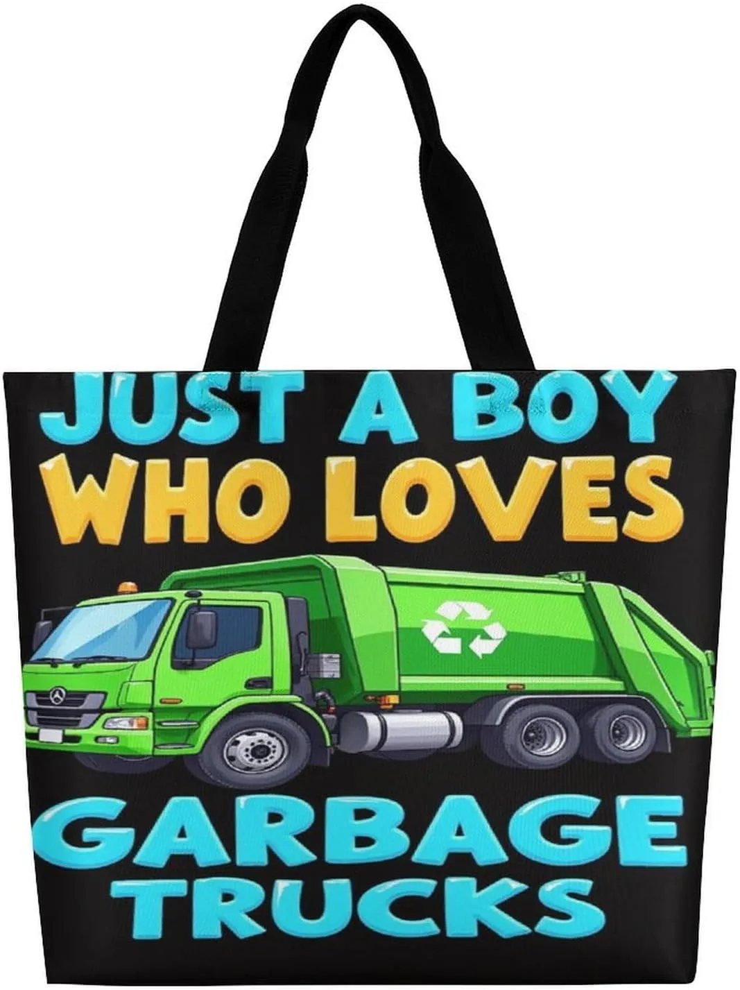 Women Just A Boy Who Loves Garbage Trucks Tote Satchel Soft Polyester Hobo Handbags, Roomy Shoulder Bags for Travel Business Shopping, Zippered Tote Purse