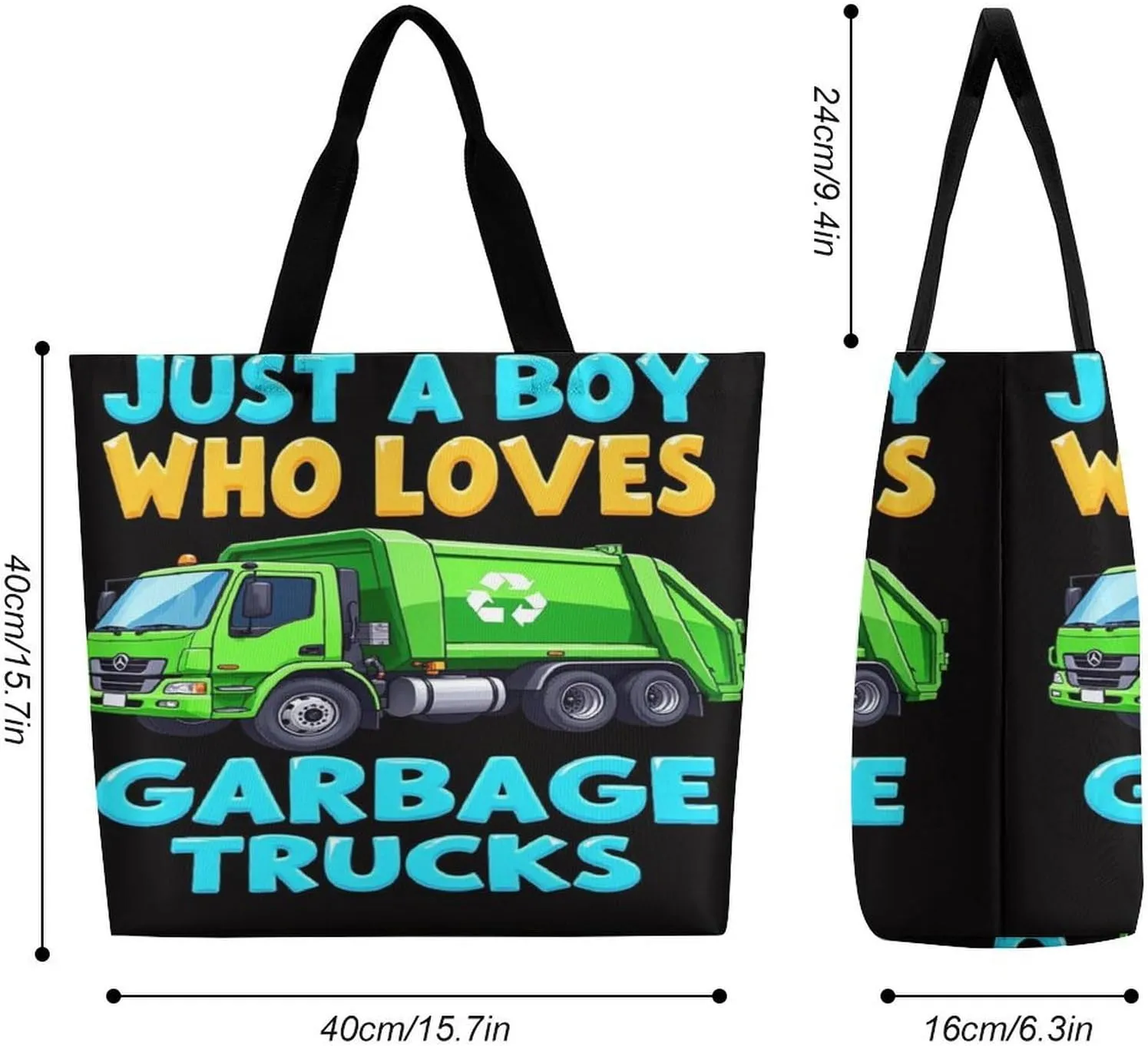 Women Just A Boy Who Loves Garbage Trucks Tote Satchel Soft Polyester Hobo Handbags, Roomy Shoulder Bags for Travel Business Shopping, Zippered Tote Purse
