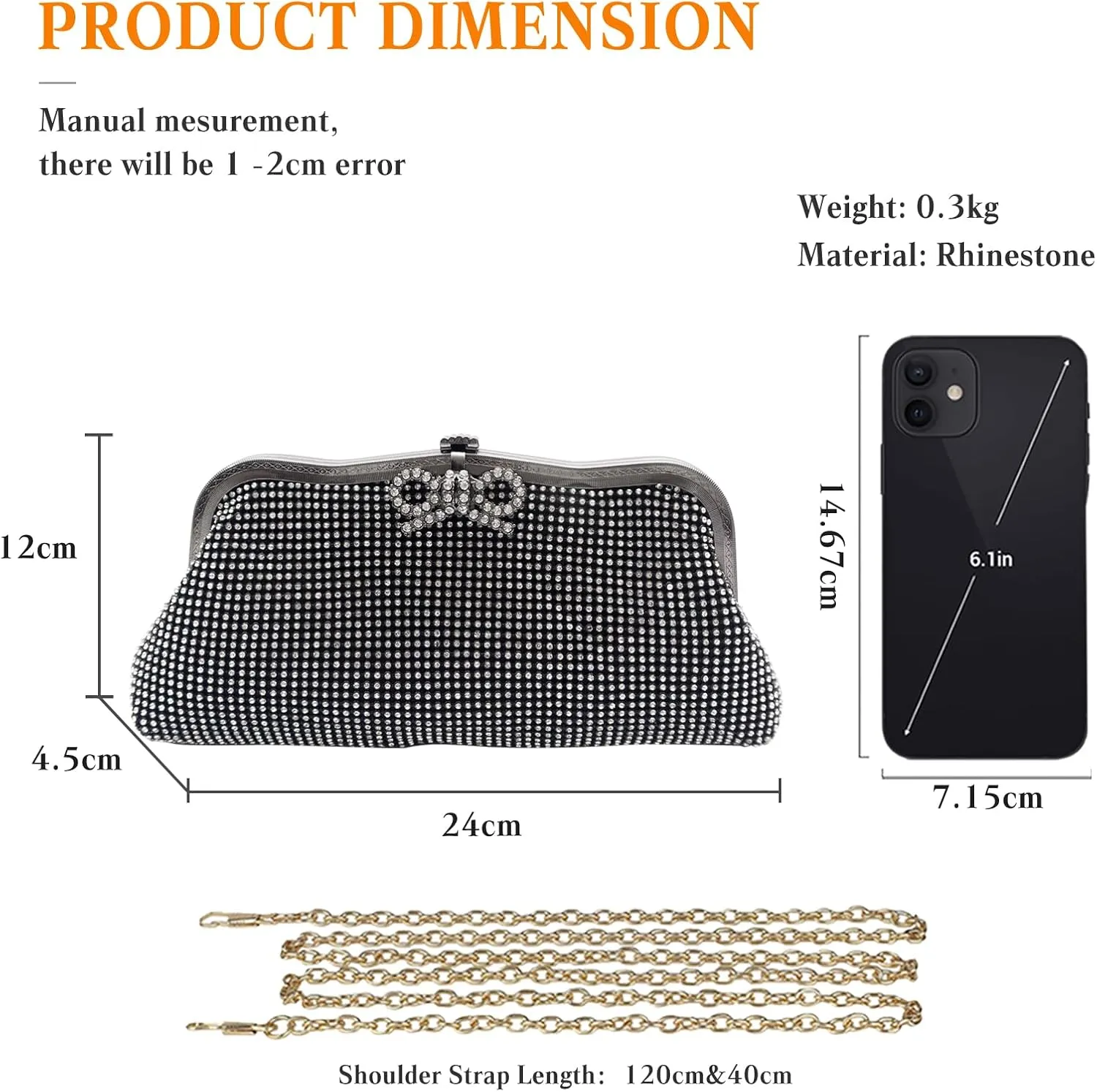 Women Rhinestone Evening Bag Bling Crystals Clutch Bag Bridal Wedding Purse Shoulder Bag With Chain Sparkling Handbag