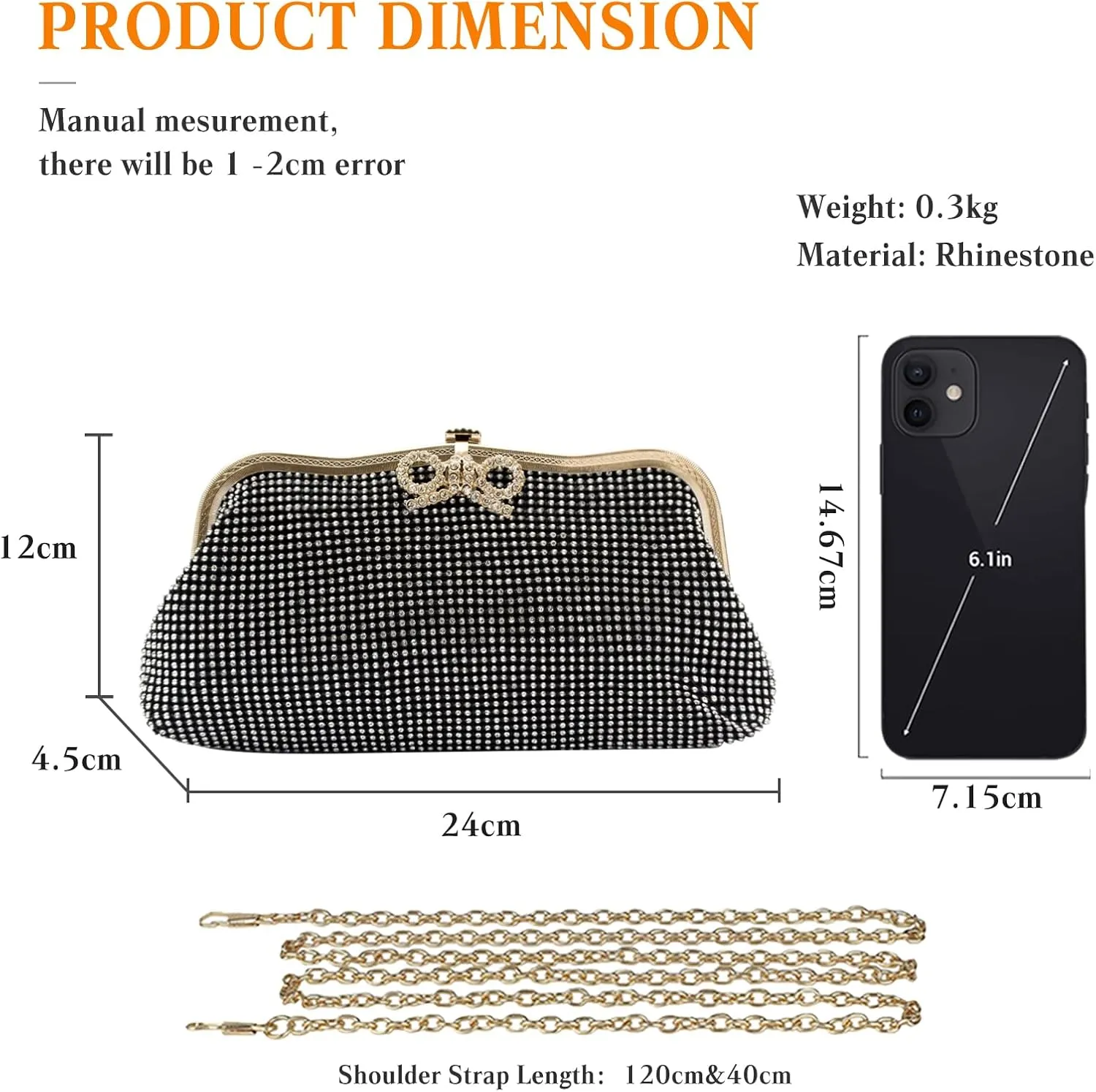Women Rhinestone Evening Bag Bling Crystals Clutch Bag Bridal Wedding Purse Shoulder Bag With Chain Sparkling Handbag
