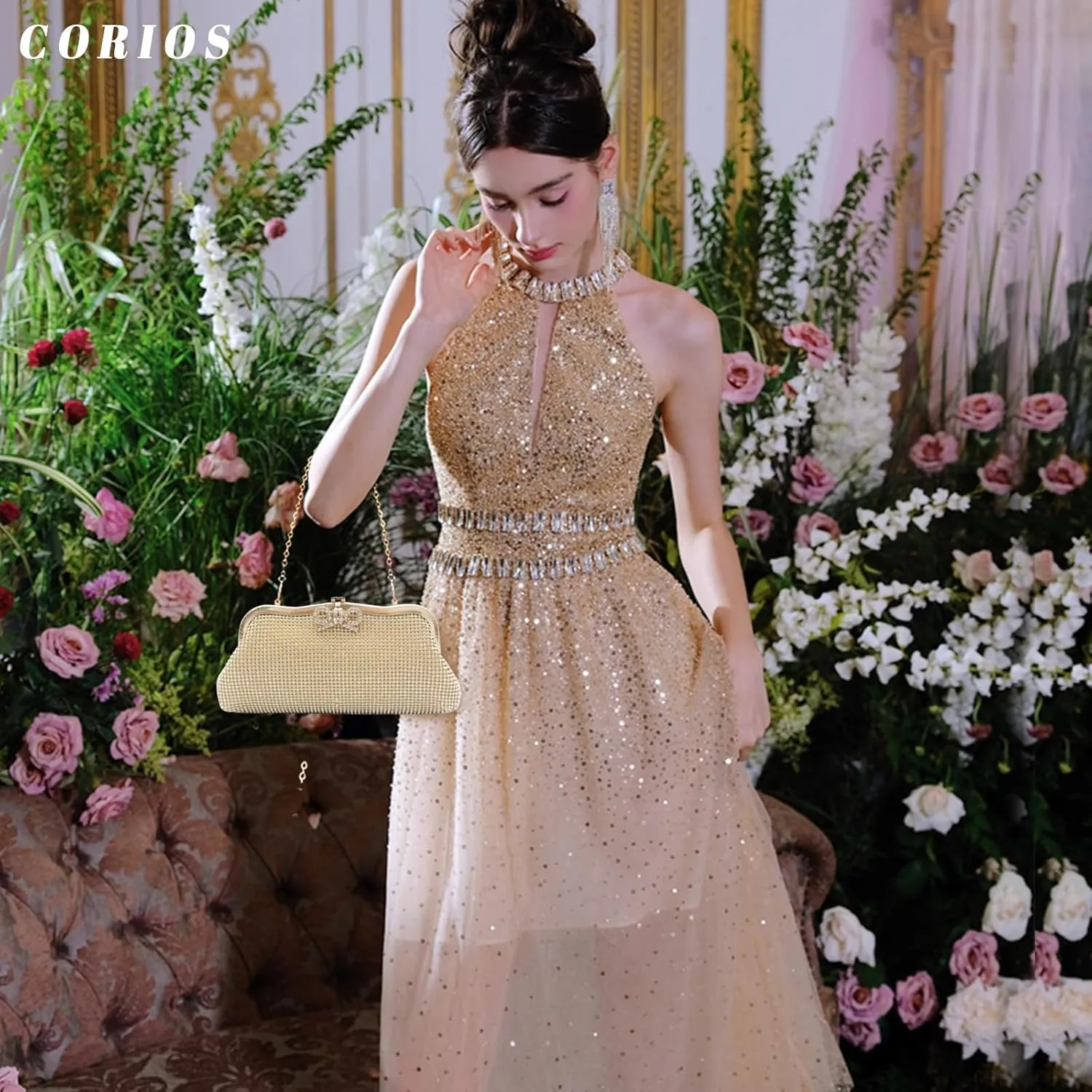 Women Rhinestone Evening Bag Bling Crystals Clutch Bag Bridal Wedding Purse Shoulder Bag With Chain Sparkling Handbag