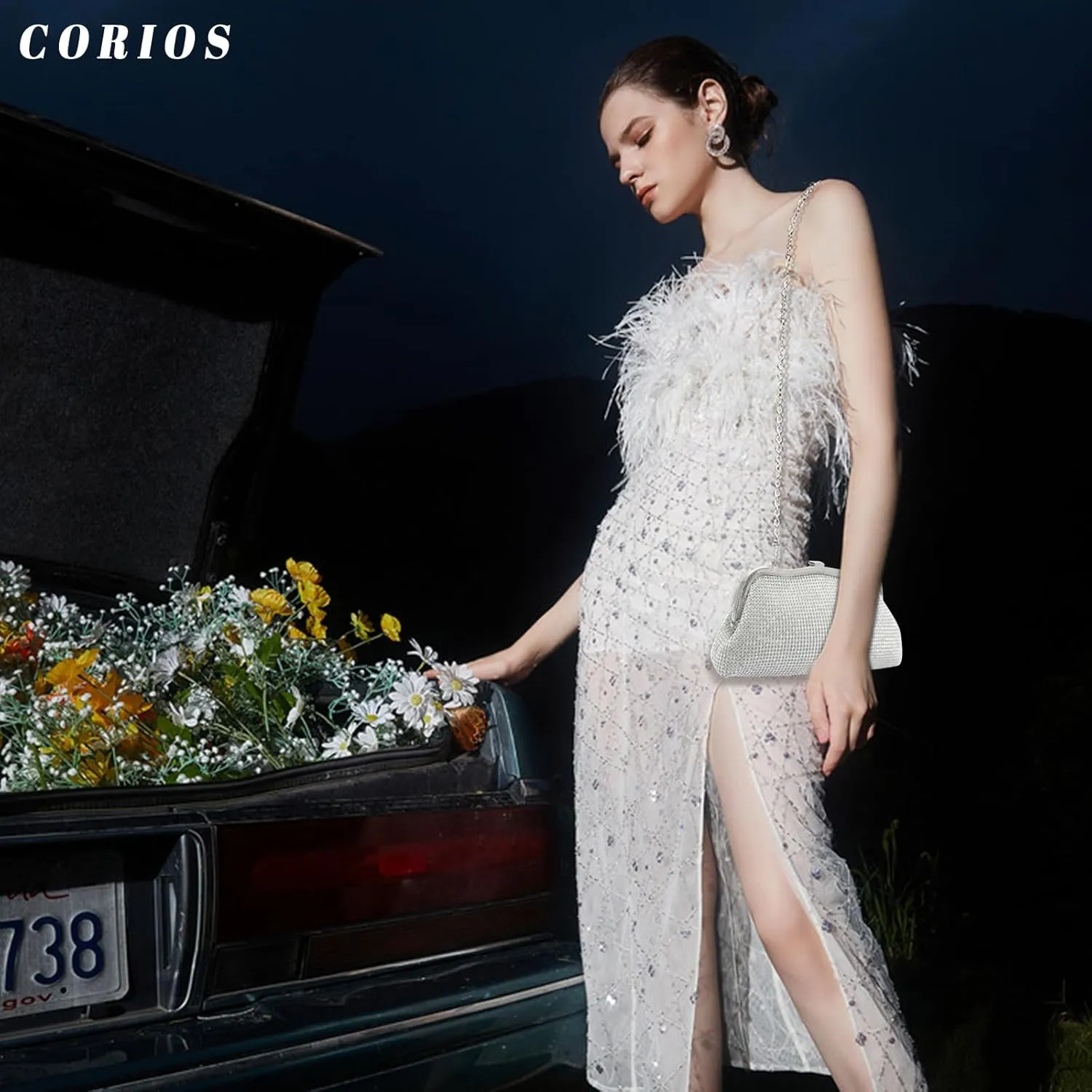 Women Rhinestone Evening Bag Bling Crystals Clutch Bag Bridal Wedding Purse Shoulder Bag With Chain Sparkling Handbag