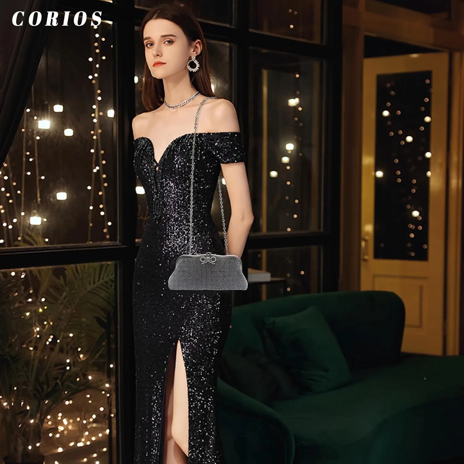 Women Rhinestone Evening Bag Bling Crystals Clutch Bag Bridal Wedding Purse Shoulder Bag With Chain Sparkling Handbag