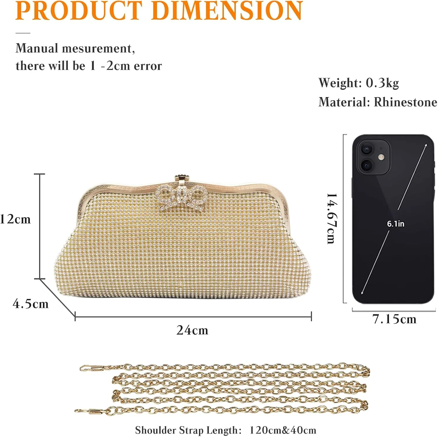 Women Rhinestone Evening Bag Bling Crystals Clutch Bag Bridal Wedding Purse Shoulder Bag With Chain Sparkling Handbag