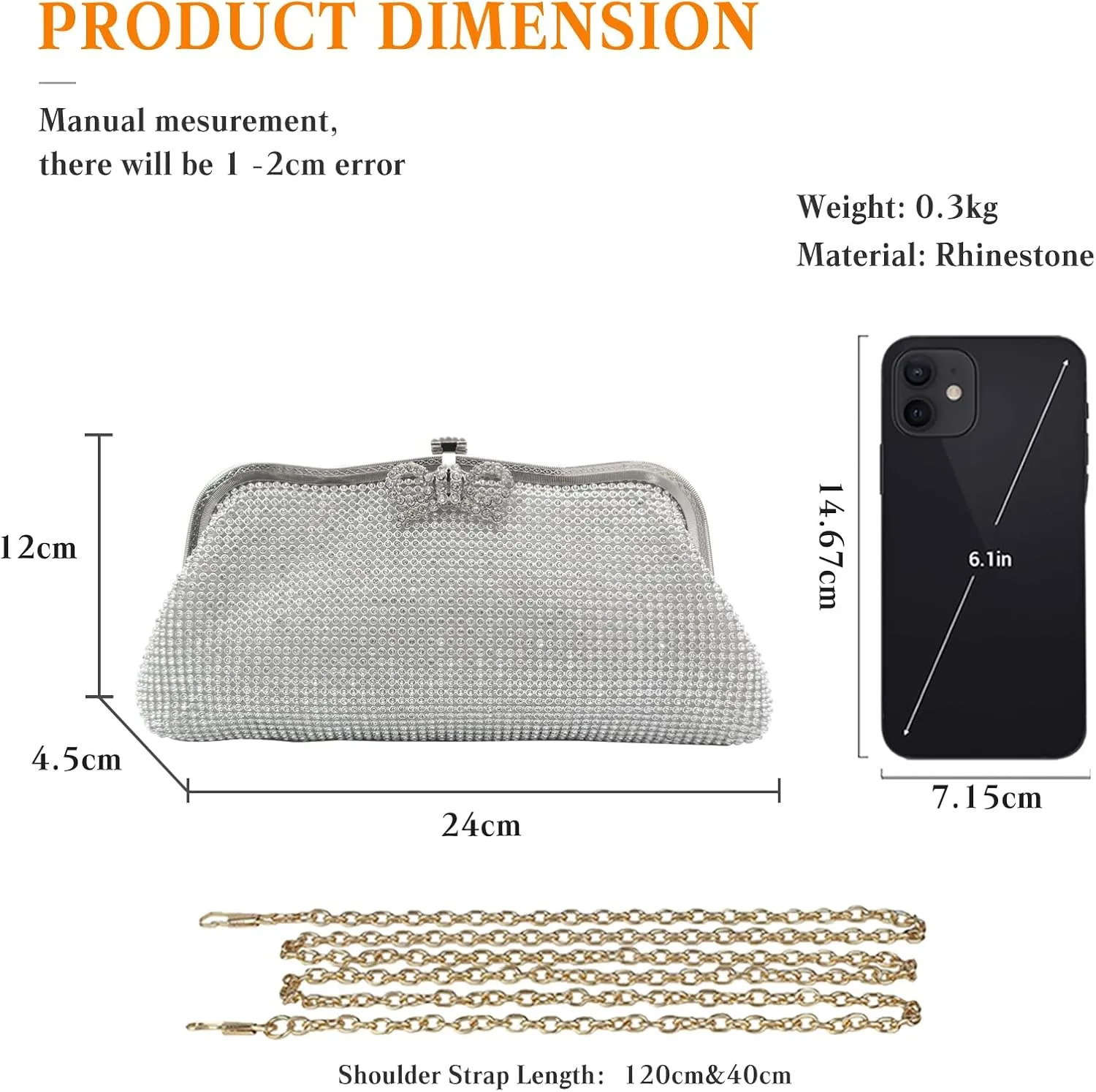 Women Rhinestone Evening Bag Bling Crystals Clutch Bag Bridal Wedding Purse Shoulder Bag With Chain Sparkling Handbag
