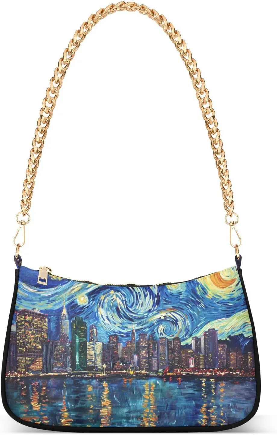 Women Shoulder Bag Coastal City Starry Sky Lightweight Clutch Handbags Casual Tote Handbags