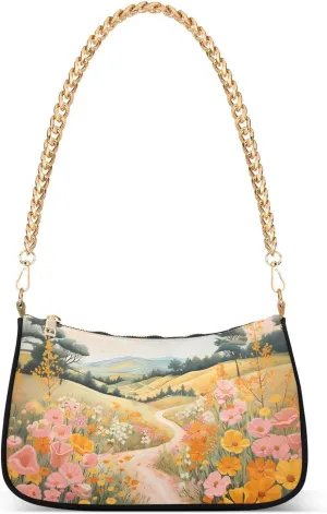 Women Shoulder Bag Floral Path Painting Lightweight Clutch Handbags Casual Tote Handbags
