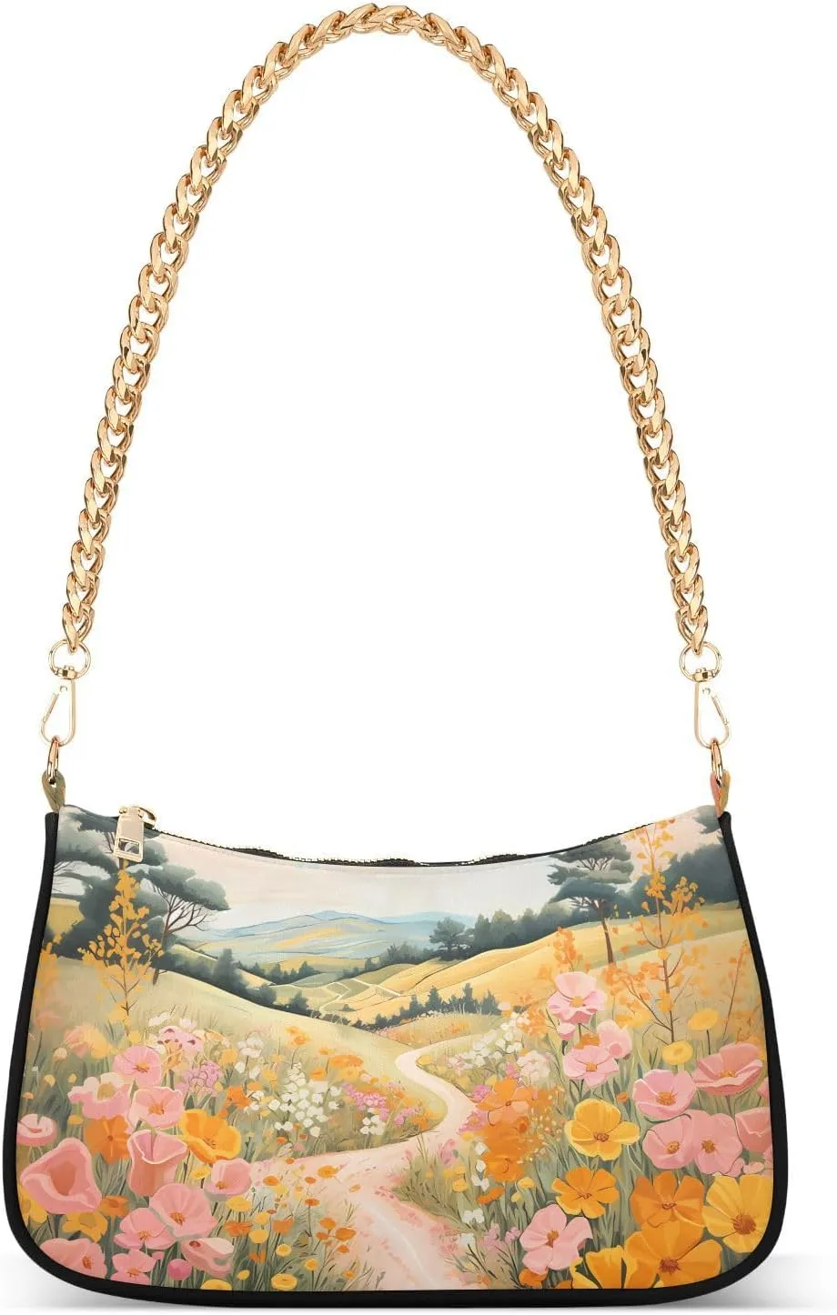 Women Shoulder Bag Floral Path Painting Lightweight Clutch Handbags Casual Tote Handbags