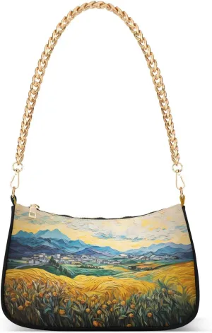 Women Shoulder Bag Mountain and Grassland Painting Lightweight Clutch Handbags Casual Tote Handbags