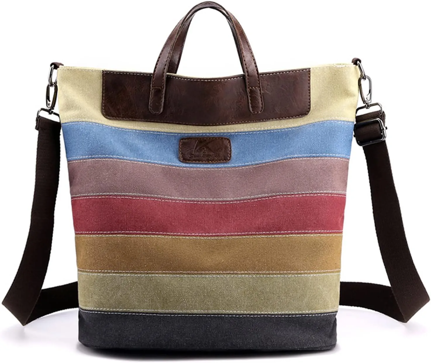 Women Shoulder Bag Multicolor Striped Canvas Tote Handbag