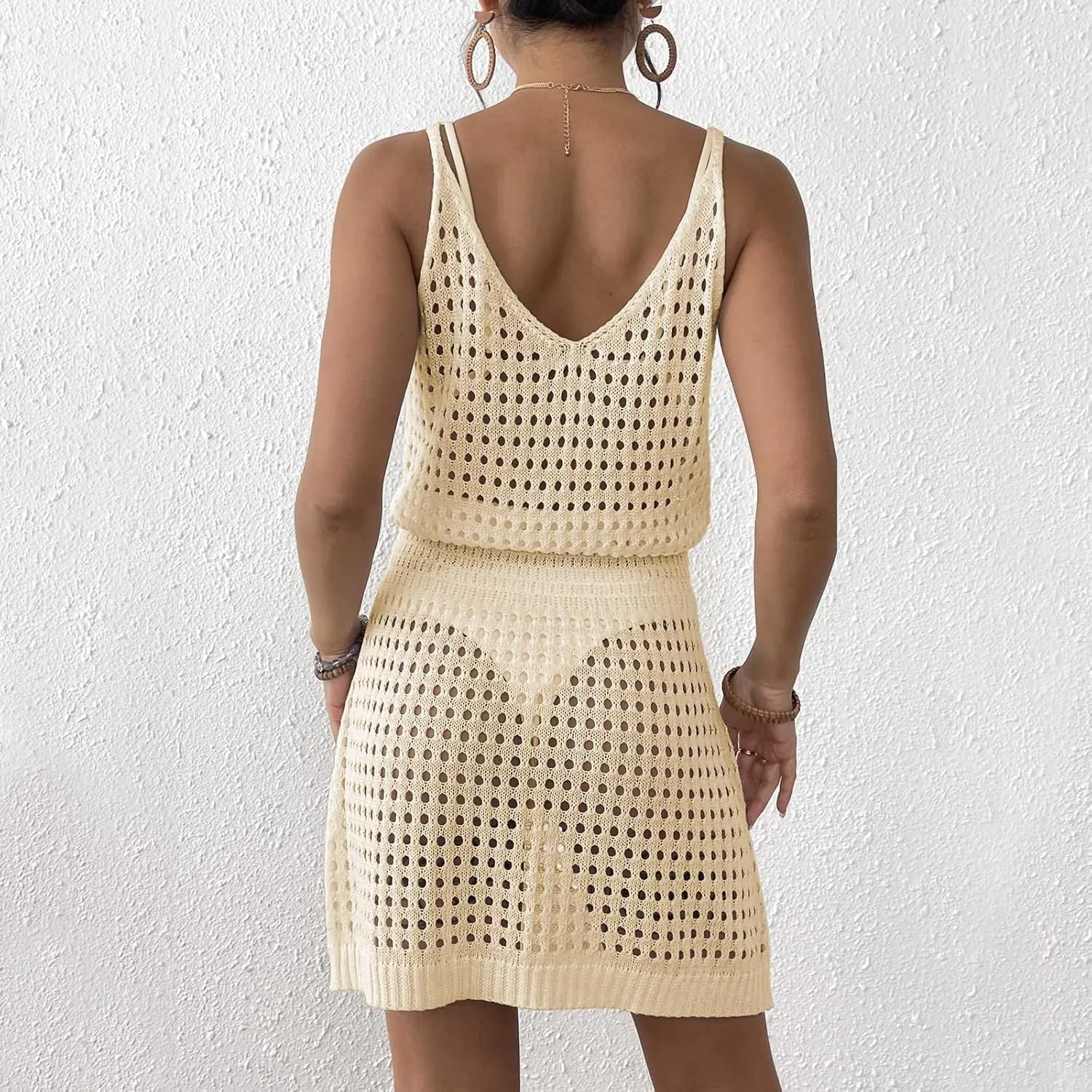 Women Summer Crochet Hollow Out Swim Cover Ups Loose Beach Bathing Suit Vacation Dresses, S-XL