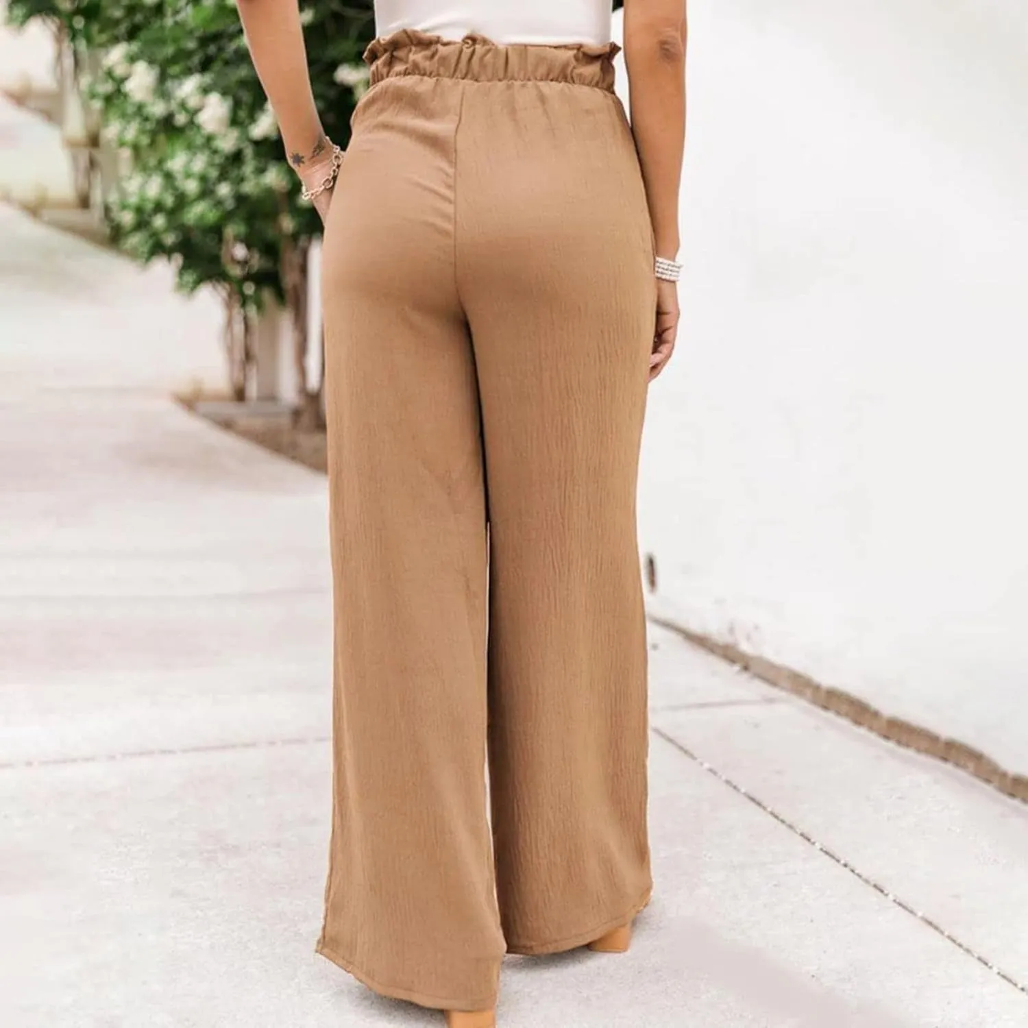 Women Summer High Waisted Cotton Linen Palazzo Pants Wide Leg Long Boho Lounge Work Pant Trouser with Pockets