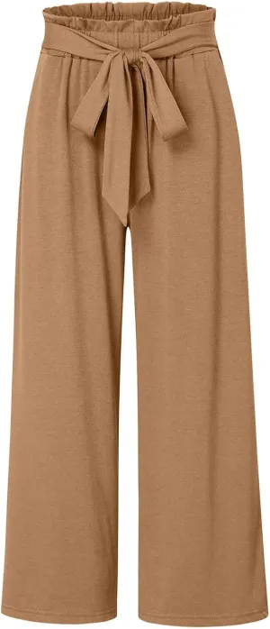 Women Summer High Waisted Cotton Linen Palazzo Pants Wide Leg Long Boho Lounge Work Pant Trouser with Pockets