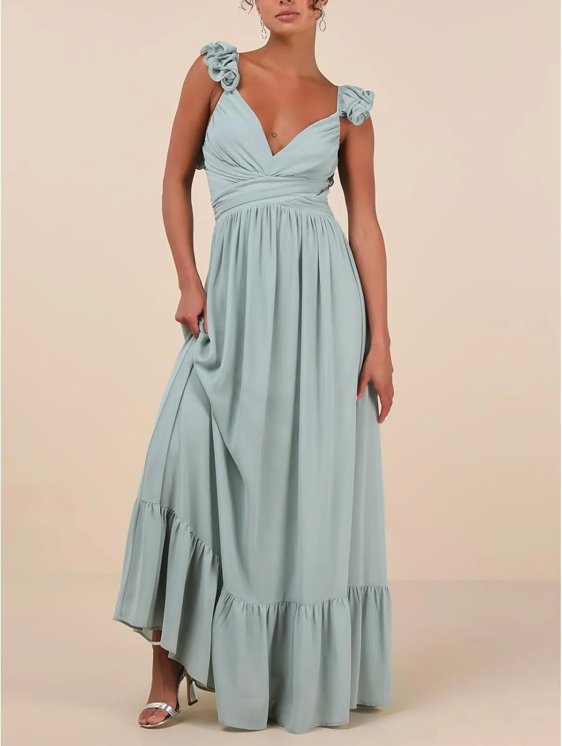 Women Y2k Lace Up Back Floral Maxi Dress Cute Ruffle Trim Backless Tie Beach Formal Long Flowy Dresses
