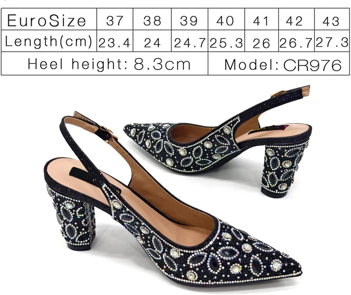 Women’s African Themed Sparkly Wedding Shoes and Purse Combo Crystal Embellished Heels for Formal