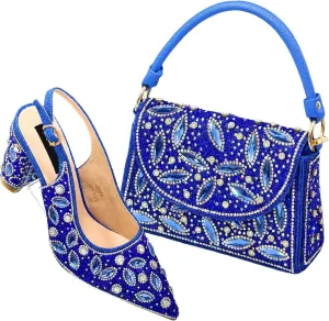 Women’s African Themed Sparkly Wedding Shoes and Purse Combo Crystal Embellished Heels for Formal