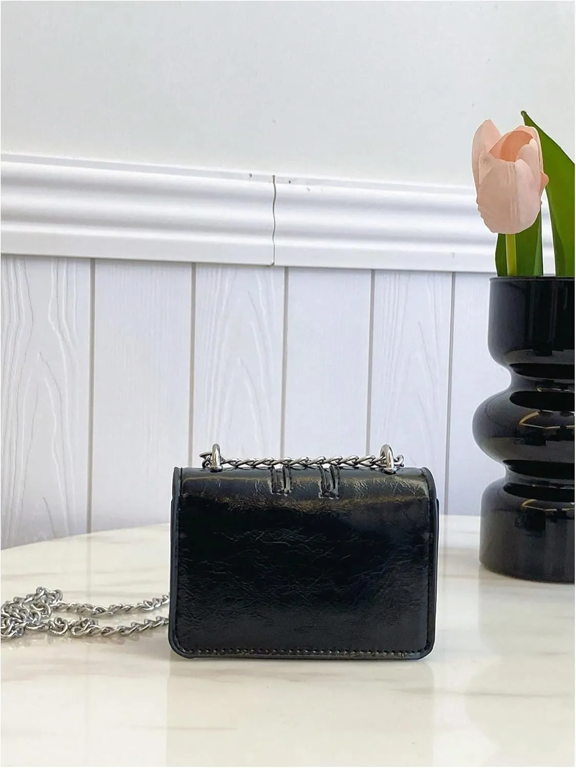Women's Bow Knot Chain Cross Body Handbag Flap Mini Squared Shoulder Bags