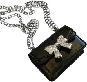 Women's Bow Knot Chain Cross Body Handbag Flap Mini Squared Shoulder Bags