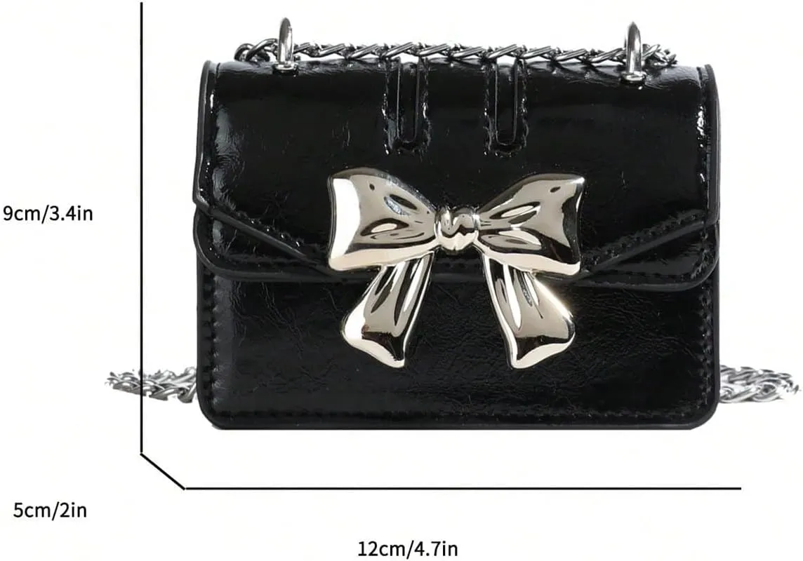 Women's Bow Knot Chain Cross Body Handbag Flap Mini Squared Shoulder Bags