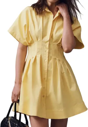 Womens Button Down Striped Shirt Dress Empire Waist Pleated Mini Dress Summer Cute Collar Pinstripe Dresses