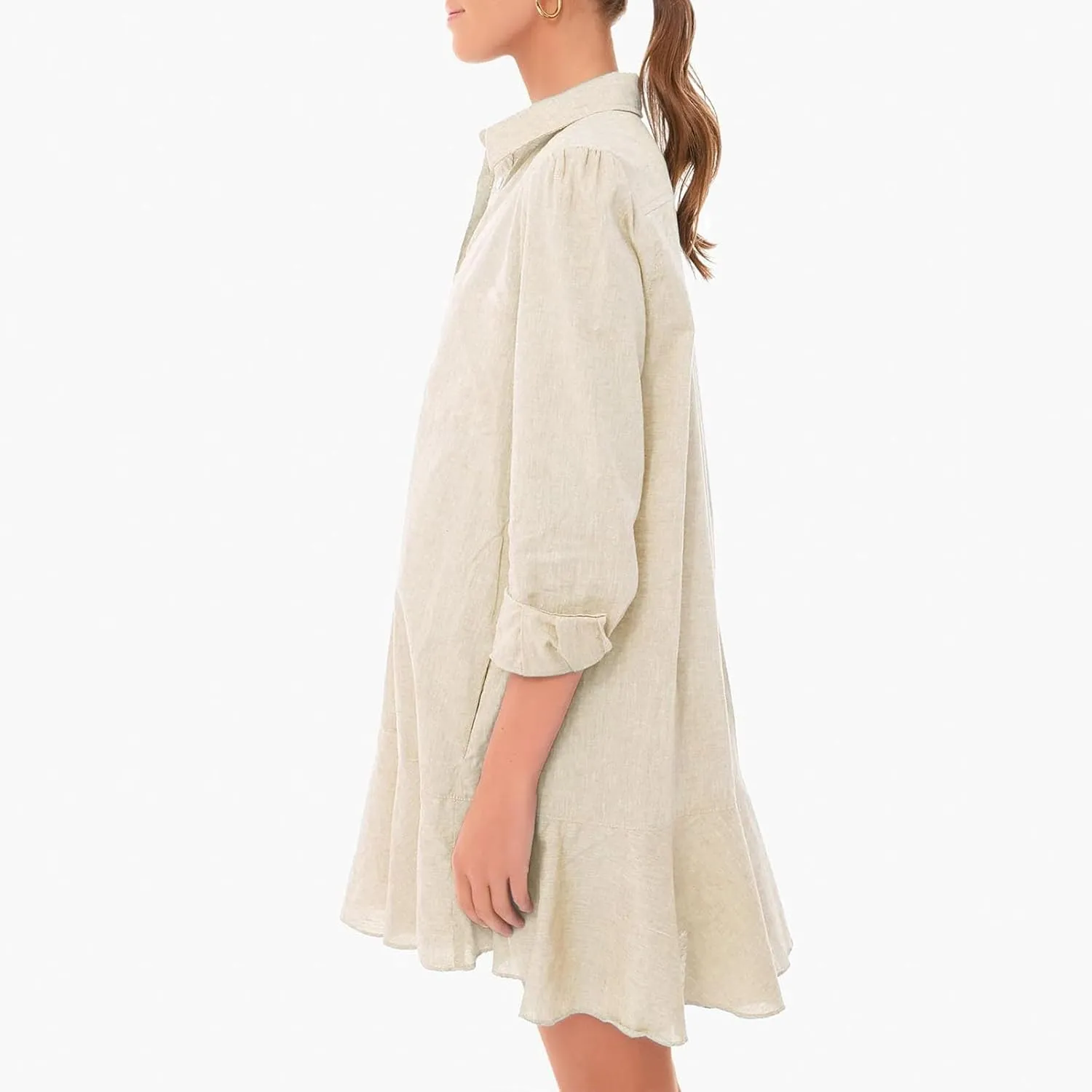 Womens Casual Button Down Shirt Dress Long Sleeve Collared Pleated Swing Mini Dresses Tunic Blouse Top