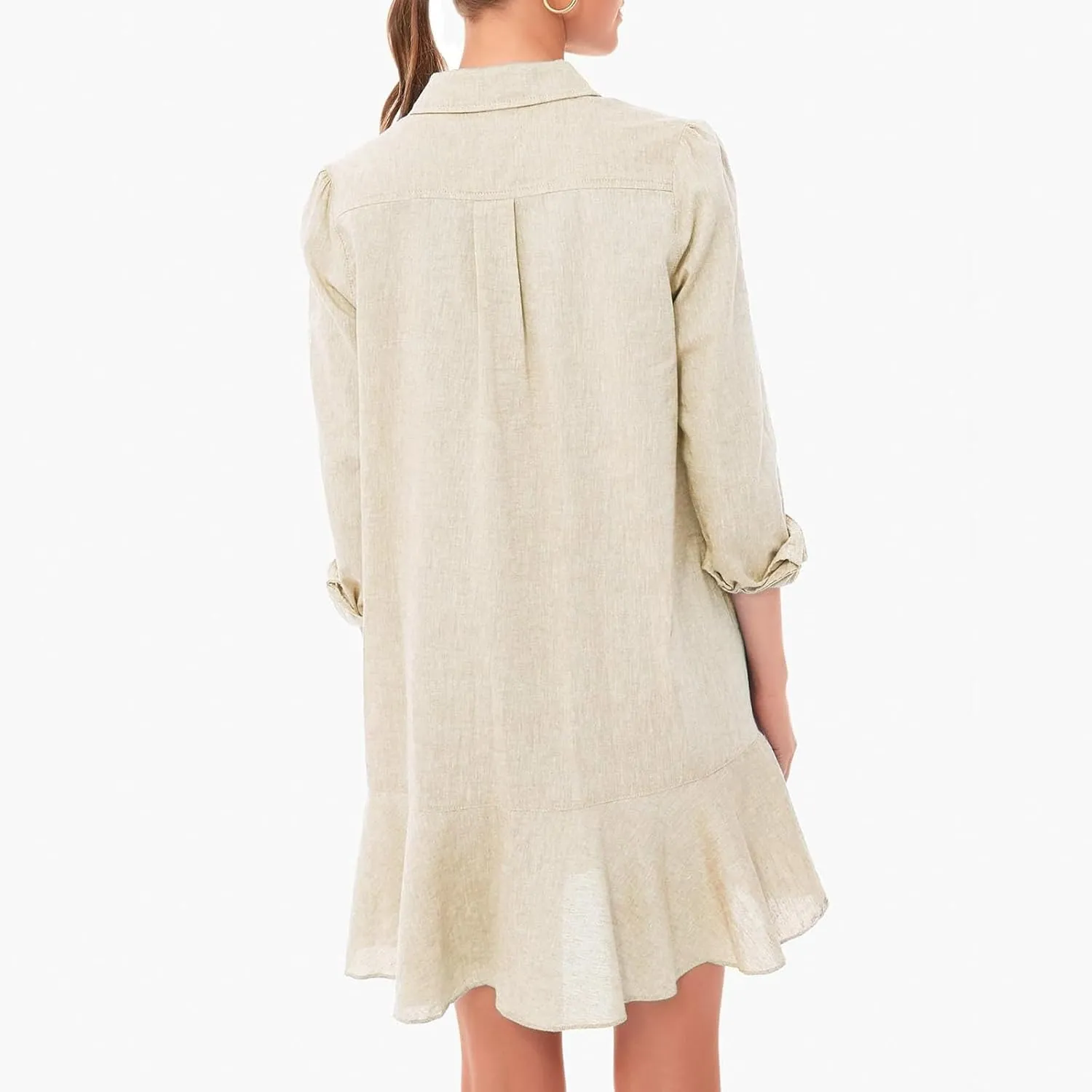 Womens Casual Button Down Shirt Dress Long Sleeve Collared Pleated Swing Mini Dresses Tunic Blouse Top
