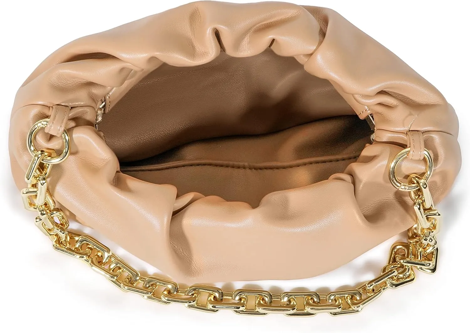 Women's Chain Link Cloud Clutch Bag | Dumpling-Shaped Pouch Purse Handbag | Ruched Chunky Chain Link Shoulder Handbags