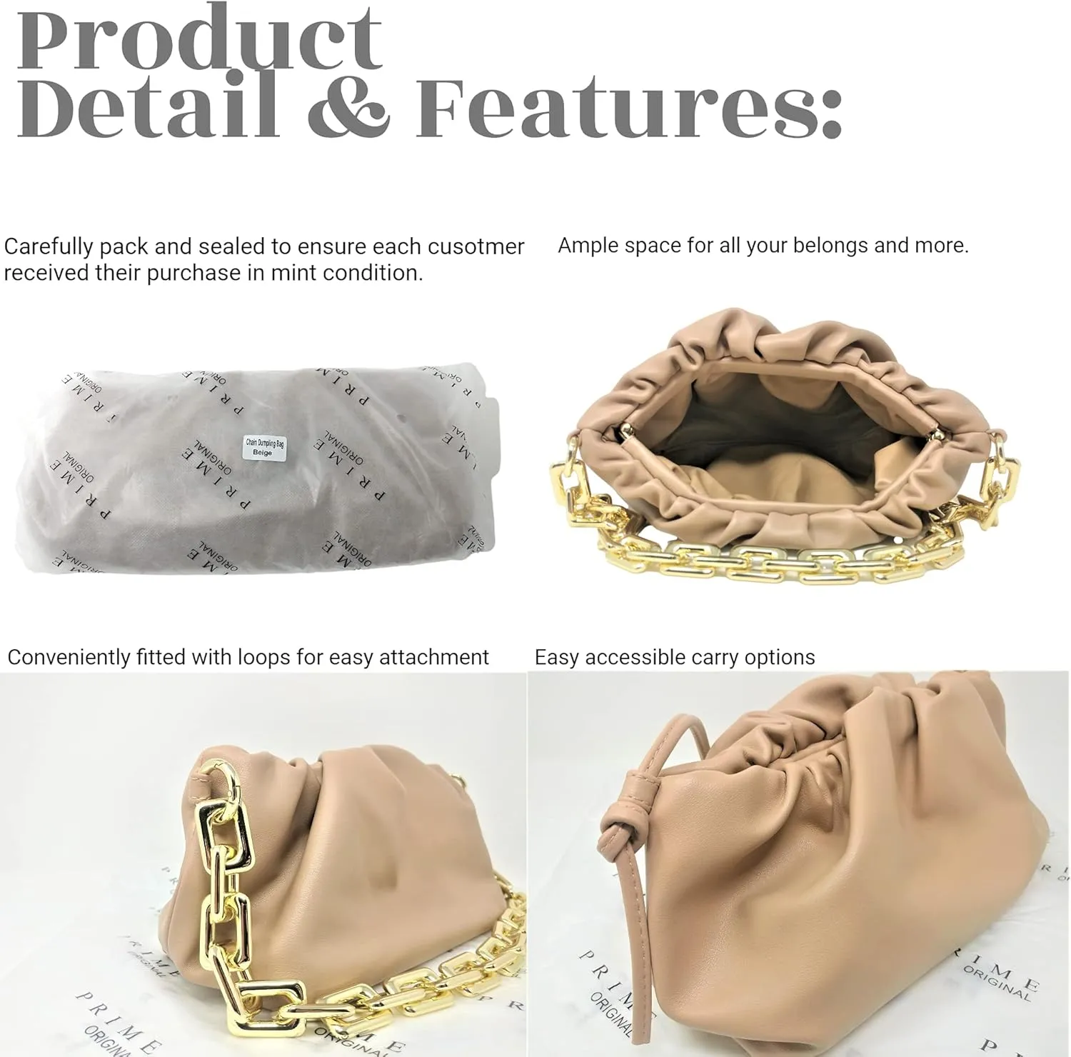 Women's Chain Link Cloud Clutch Bag | Dumpling-Shaped Pouch Purse Handbag | Ruched Chunky Chain Link Shoulder Handbags