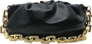 Women's Clutch Purse Bag | Cloud-Shaped Dumpling Chain Pouch | Ruched Chain Link Shoulder Handbag