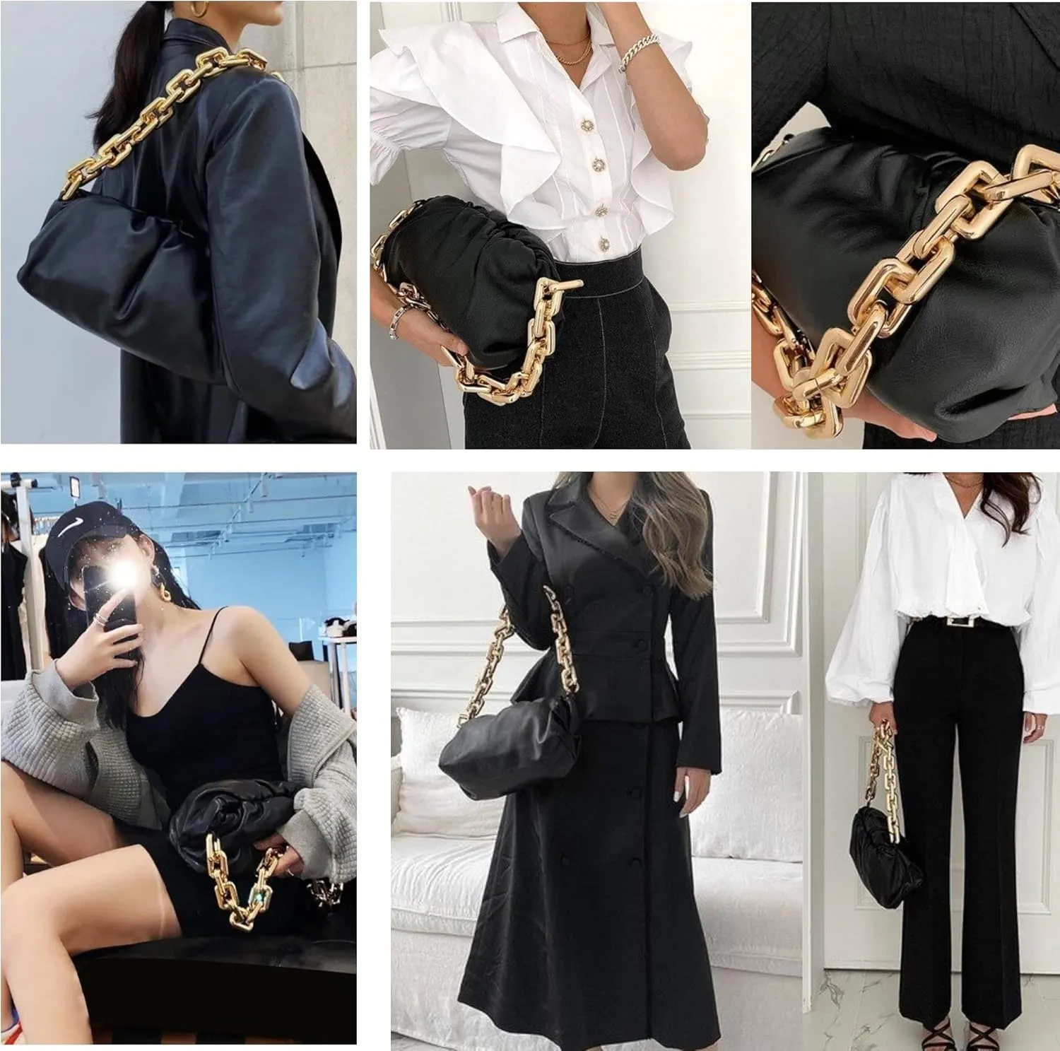 Women's Clutch Purse Bag | Cloud-Shaped Dumpling Chain Pouch | Ruched Chain Link Shoulder Handbag